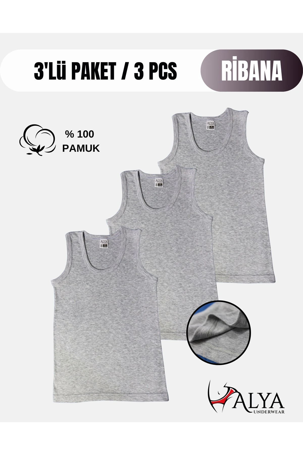 ALYA UNDERWEAR Erkek Çocuk Pamuk Ribana Atlet Oval Yaka 3'lü Paket - 3 Adet Beyaz