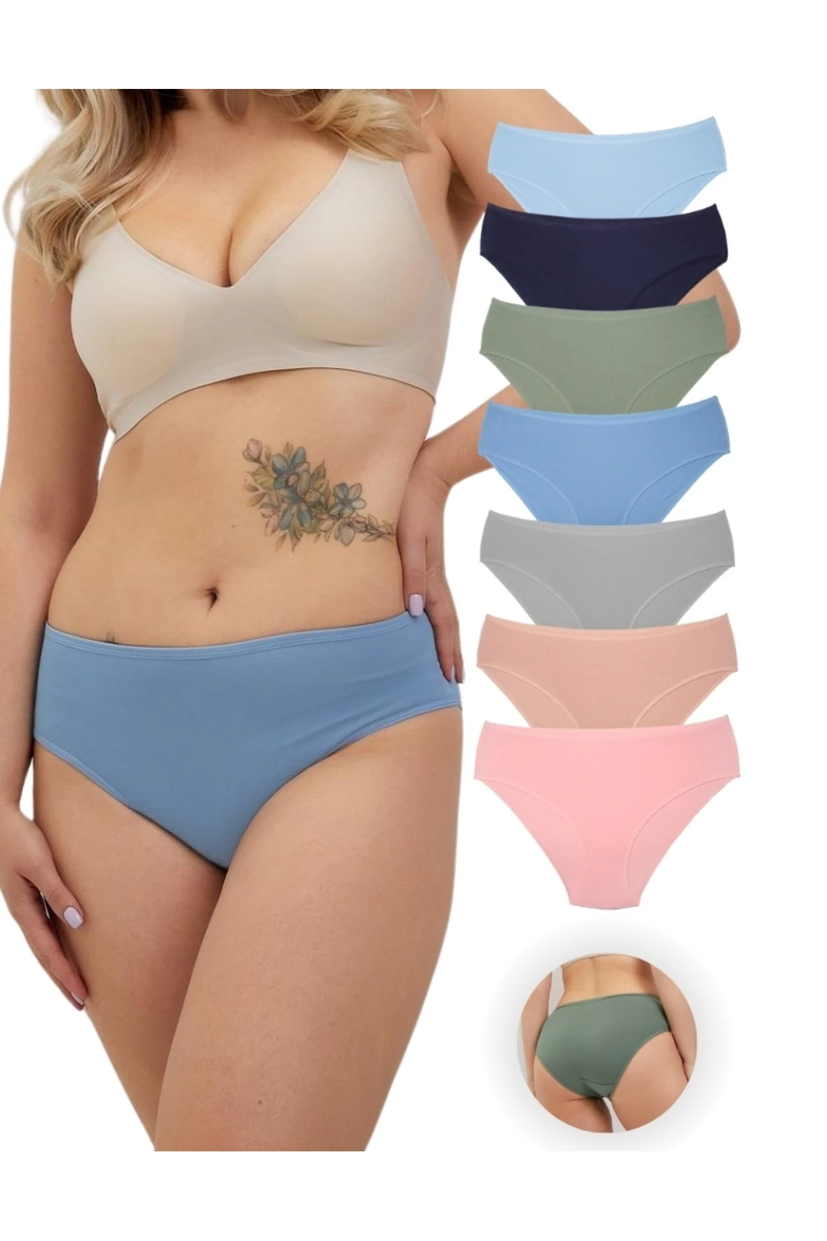 ALYA UNDERWEAR Kadın Renkli Bato Hipster Külot (XL, 2XL, 3XL, 4XL) 7’li Paket Y15
