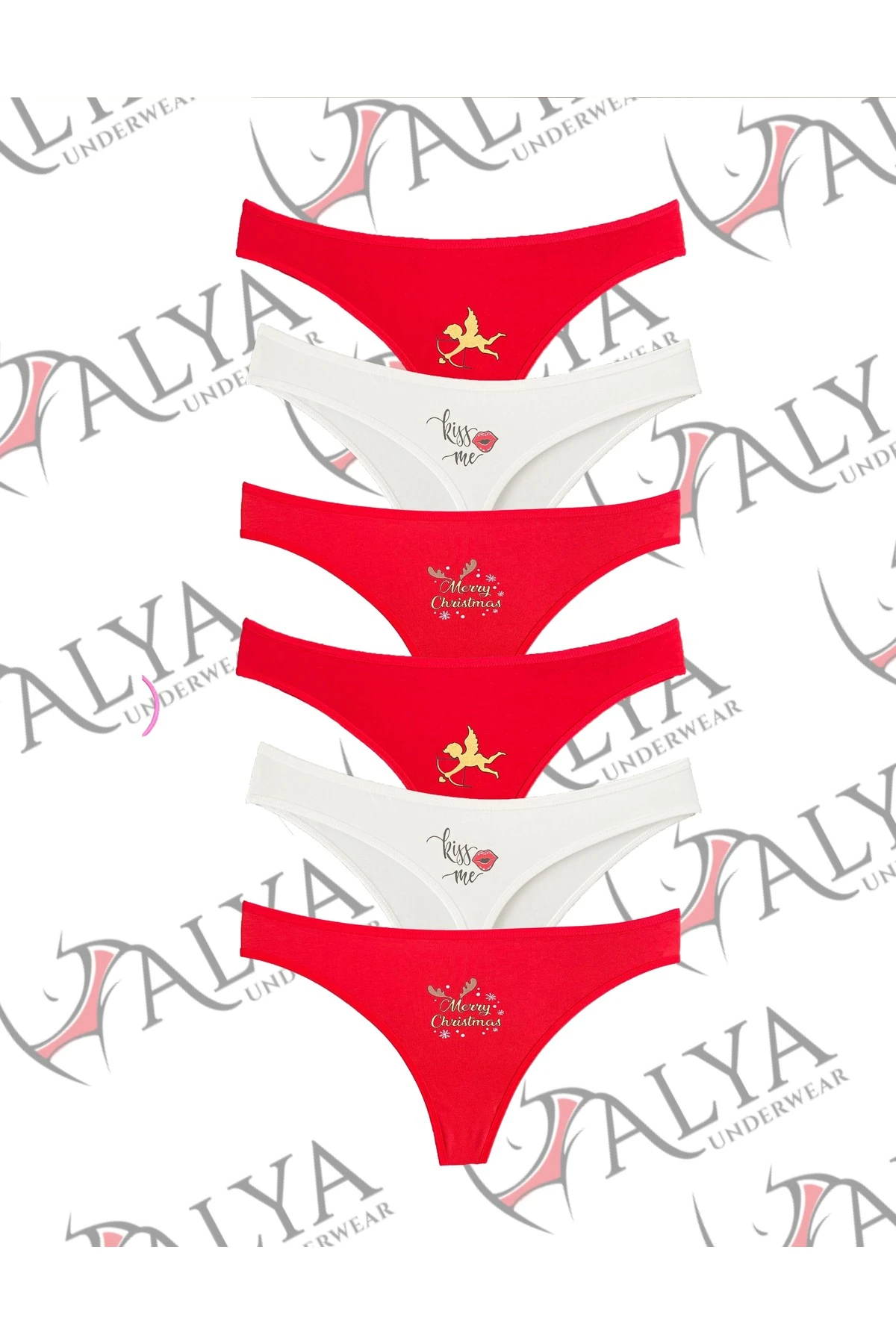 ALYA UNDERWEAR Kadın Tanga Külot, Pamuklu String, Lacivert Kırmızı Ekru 6'lı Paket