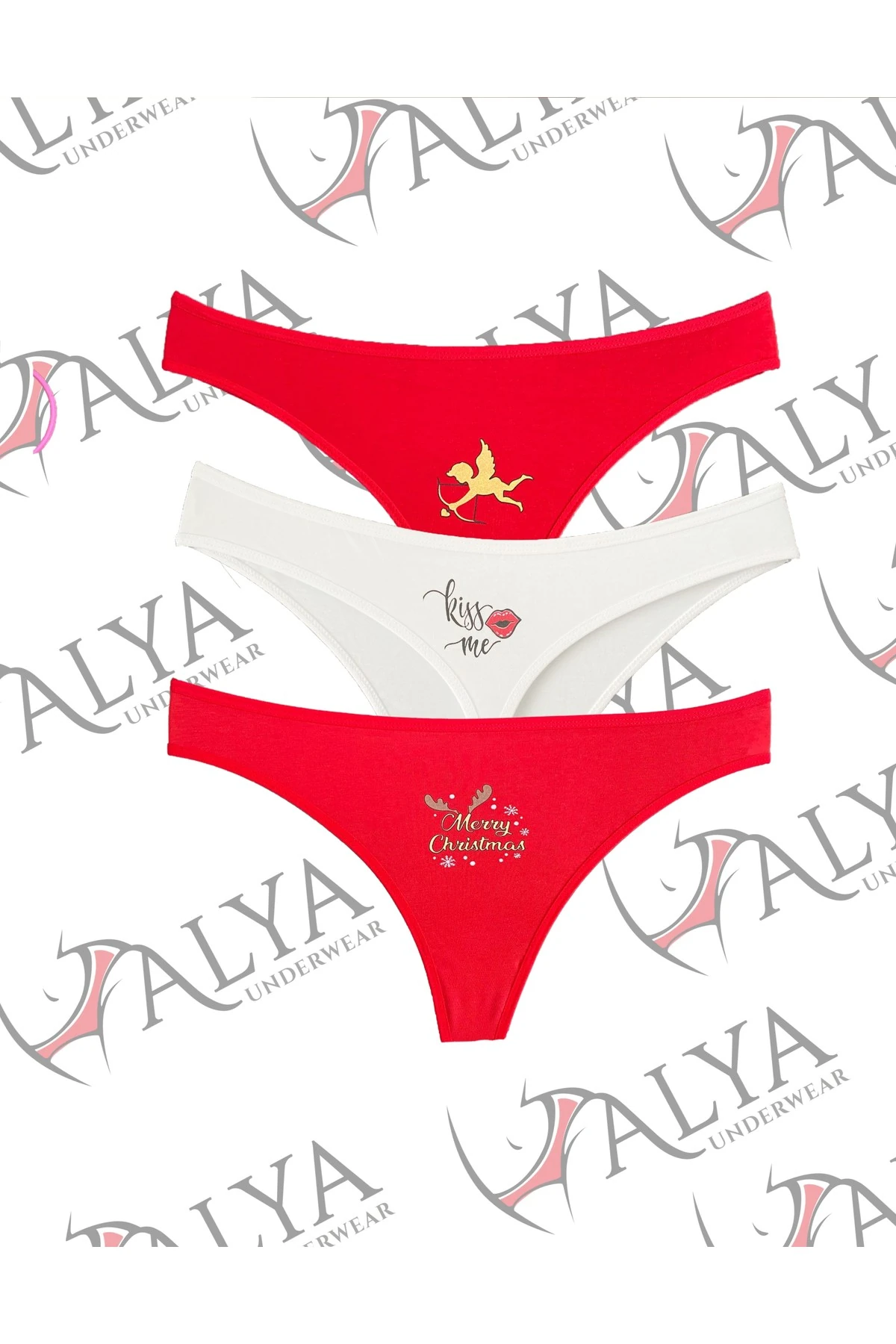 ALYA UNDERWEAR Kadın Pamuklu Tanga Külot - String Iç Çamaşırı Lacivert, Kırmızı, Ekru - 3 Adet