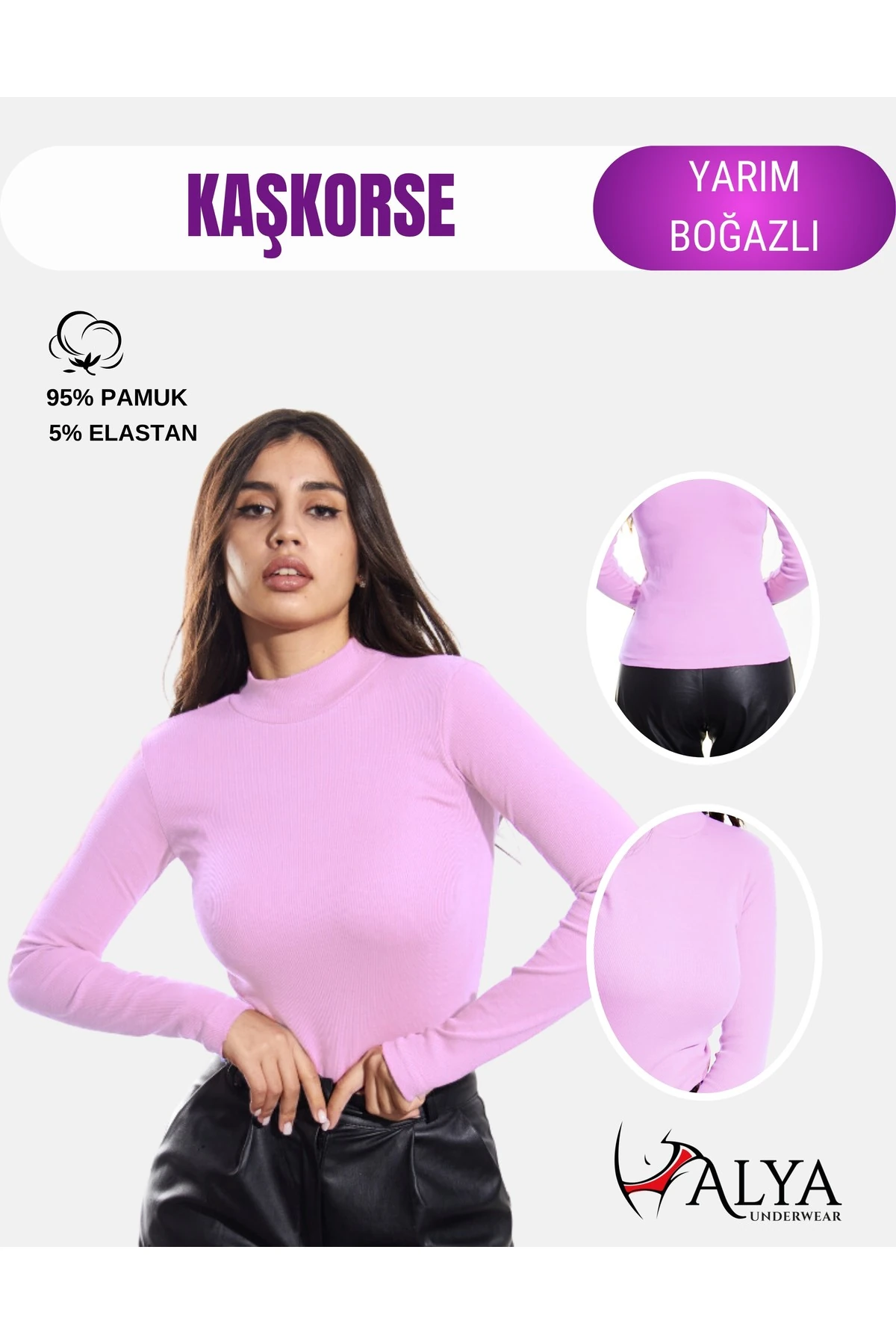 ALYA UNDERWEAR Kaşkorse Yarım Boğaz Body Sweatshirt, Fitilli Kumaş, Likralı, Bordo
