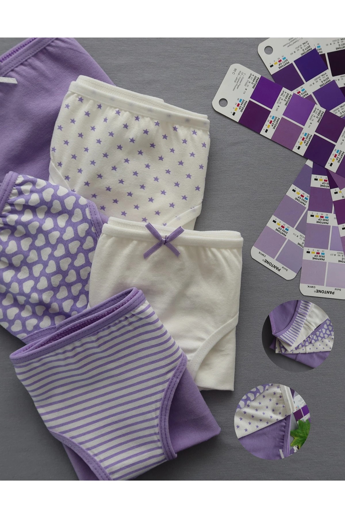 ALYA UNDERWEAR Kız Çocuk Kalpli Dokuma Lastik Pamuklu Kumaş Slip Külot 5'li Paket ( 5 Adet Beyaz)