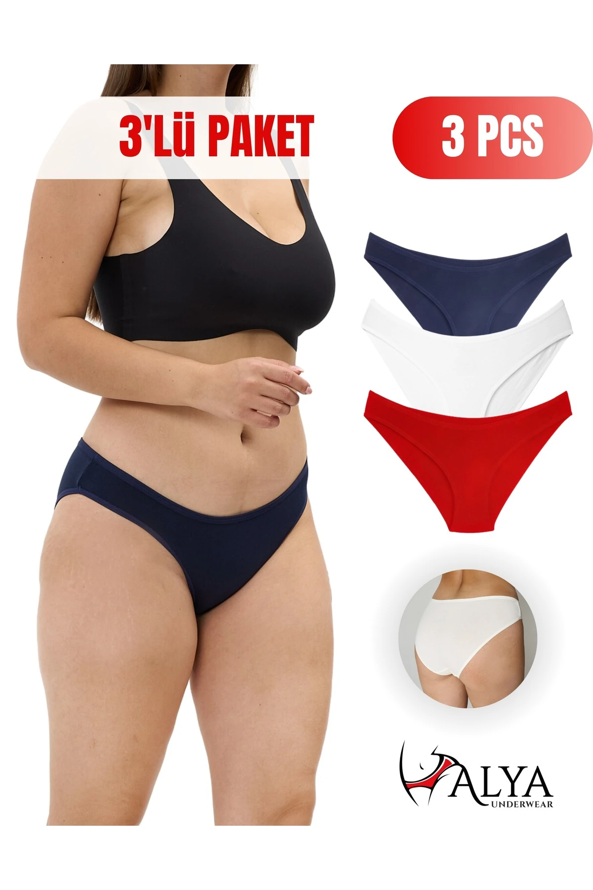 ALYA UNDERWEAR Kadın Bikini Kesim Pamuklu Empirme Baskılı Slip Külot - 3 Adet - (S, M, L, XL, 2XL)