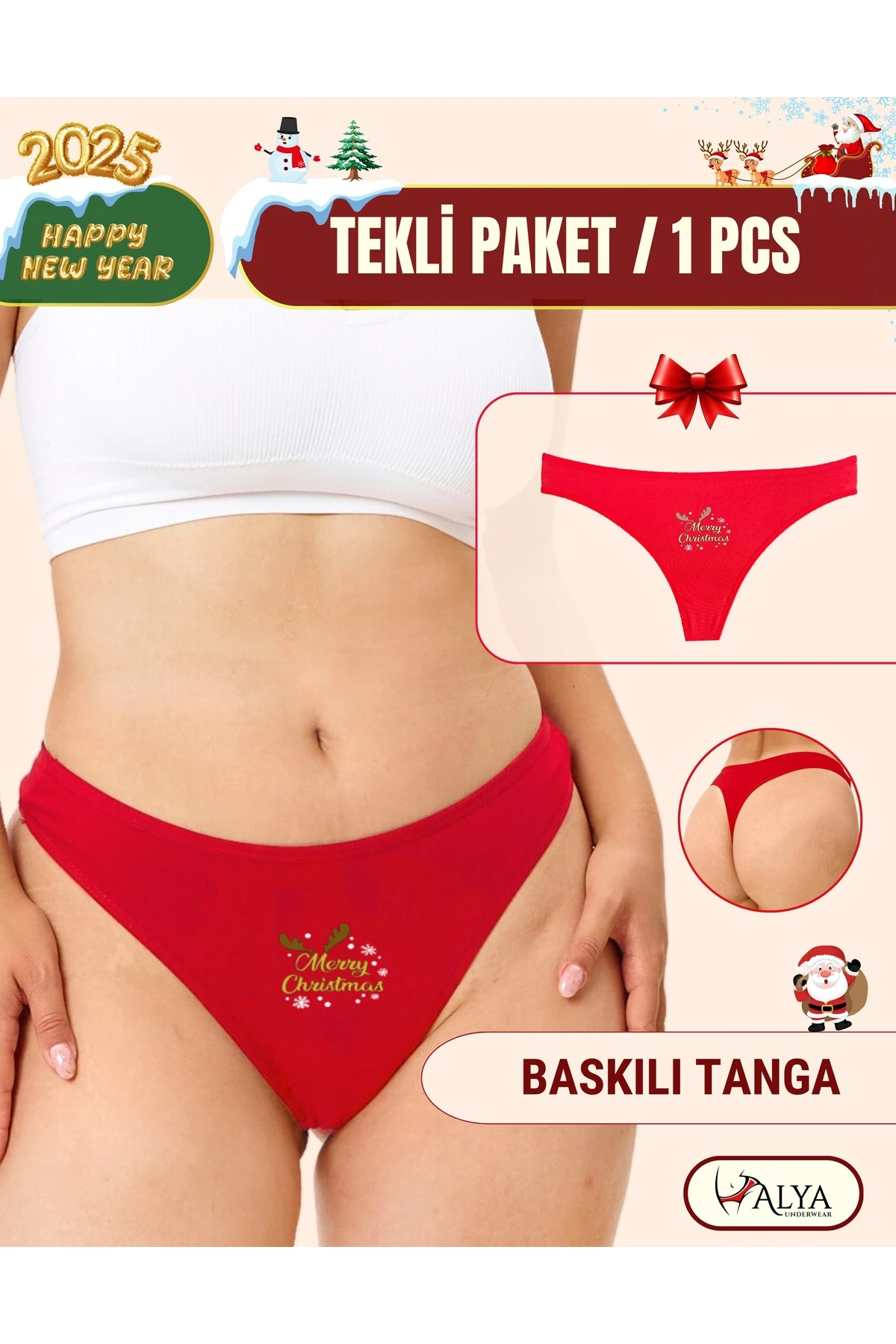 Yılbaşı Baskılı String & Tanga Külot (Tekli Paket)