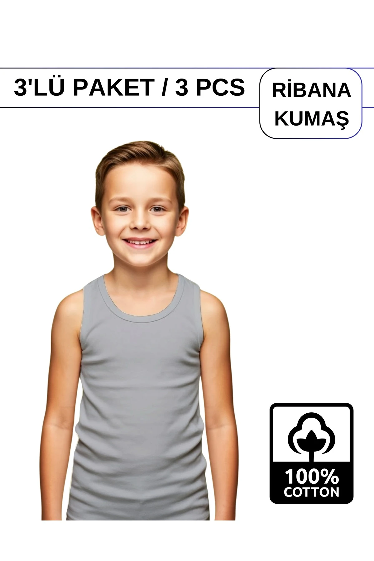 ALYA UNDERWEAR Erkek Çocuk Pamuk Ribana Atlet Oval Yaka 3'lü Paket - 3 Adet Beyaz