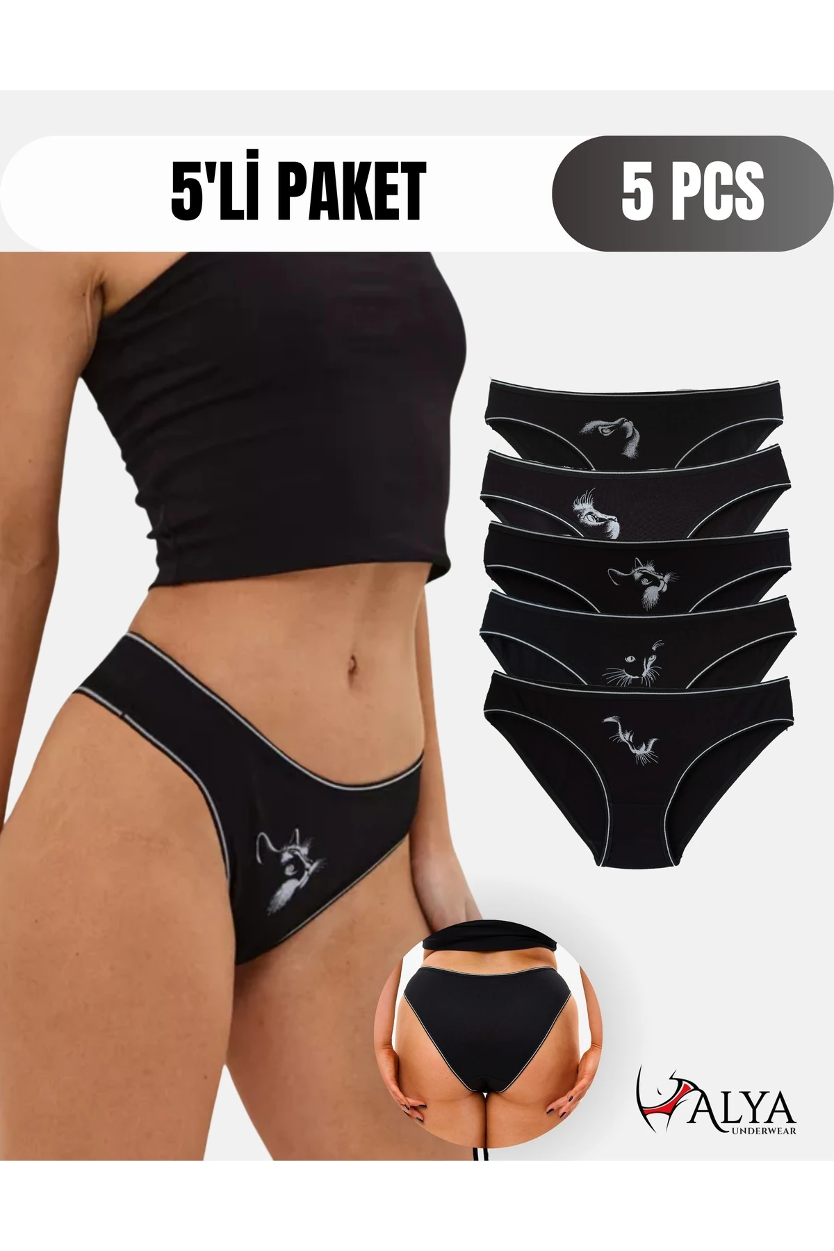 ALYA UNDERWEAR Kadın Külot, Renkli Pamuklu Slip Külotlar Bikini Kesim (5'Lİ PAKET) Çok Renkli