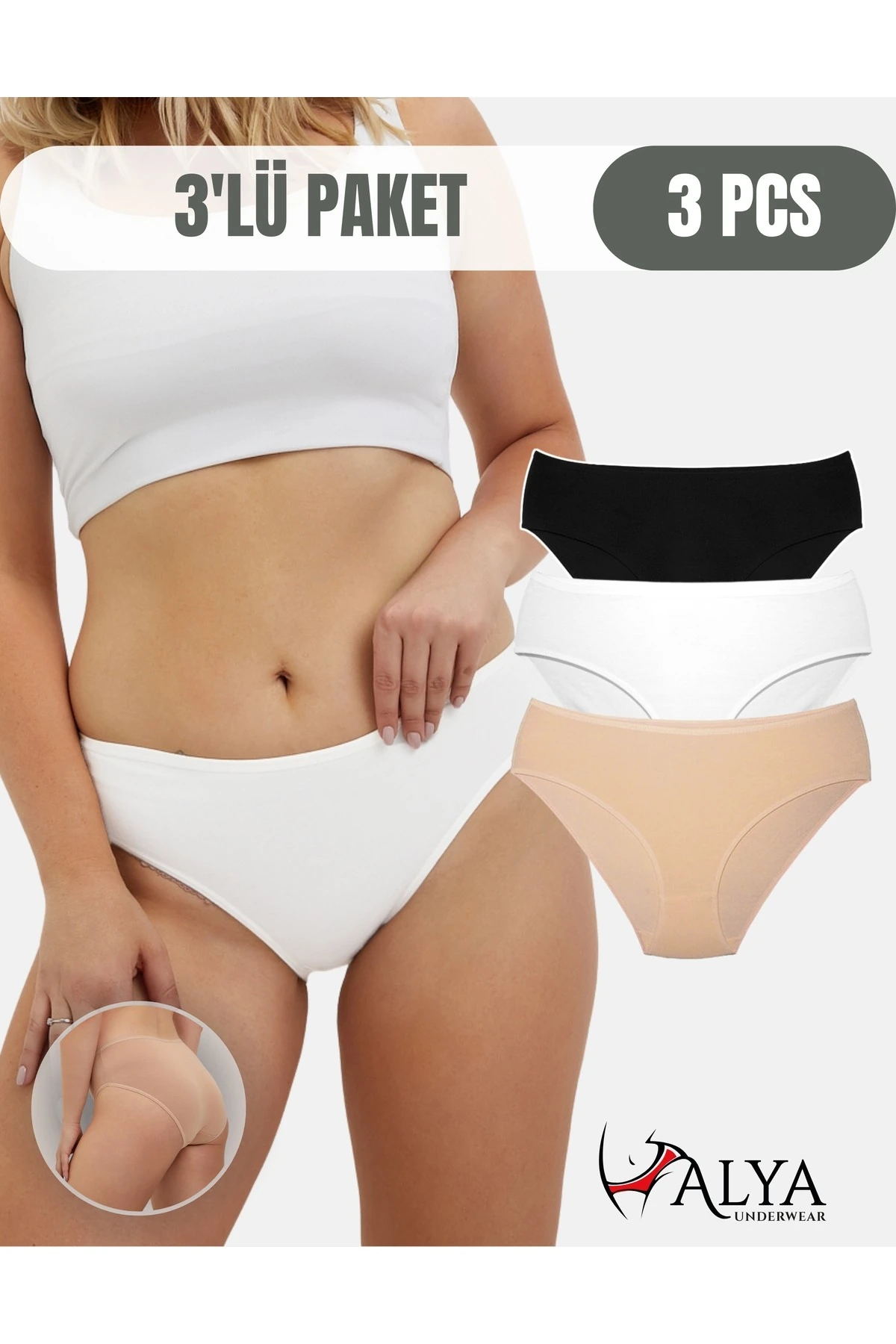 ALYA UNDERWEAR Kadın Pamuklu Bato Kesim Külot - 3 Adet Beyaz - 3'lü Paket