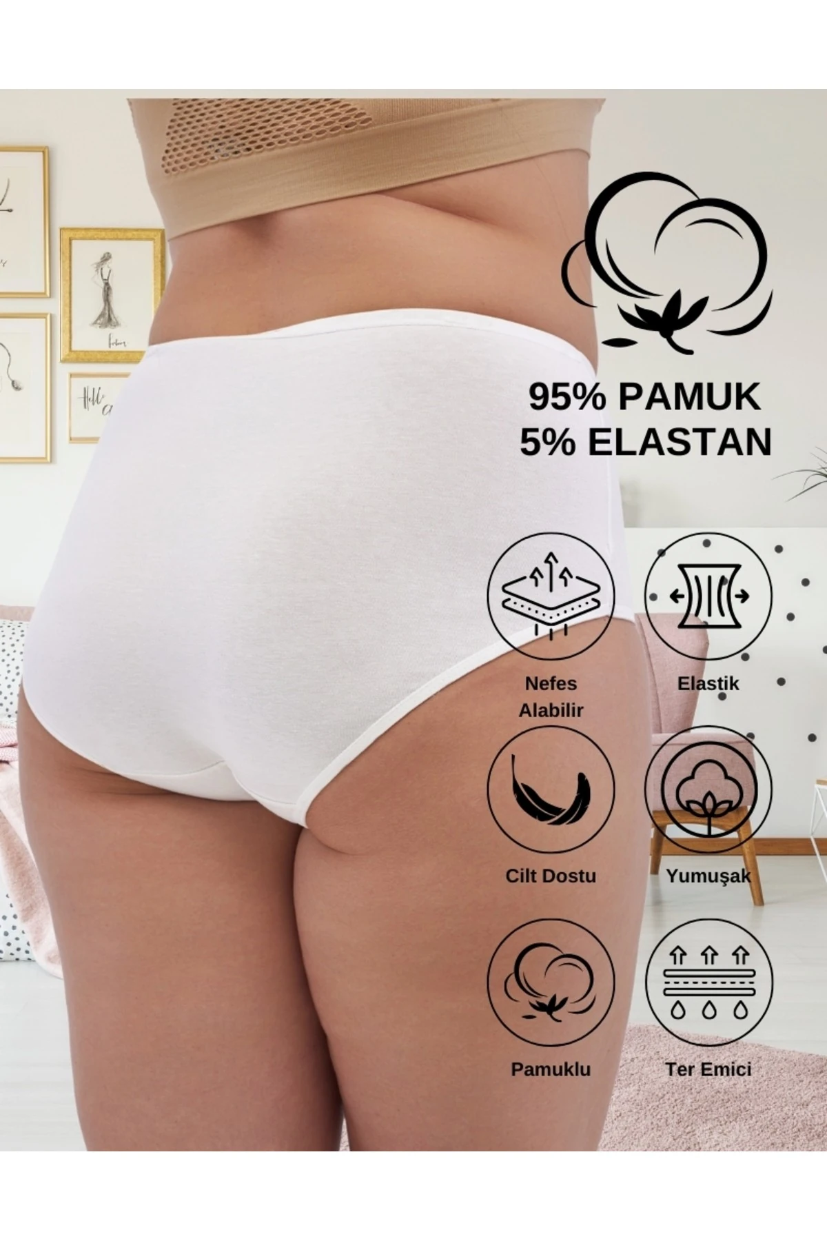 ALYA UNDERWEAR Kadın Battal Külot - 3 Adet Ten (5XL, 6XL, 7XL)