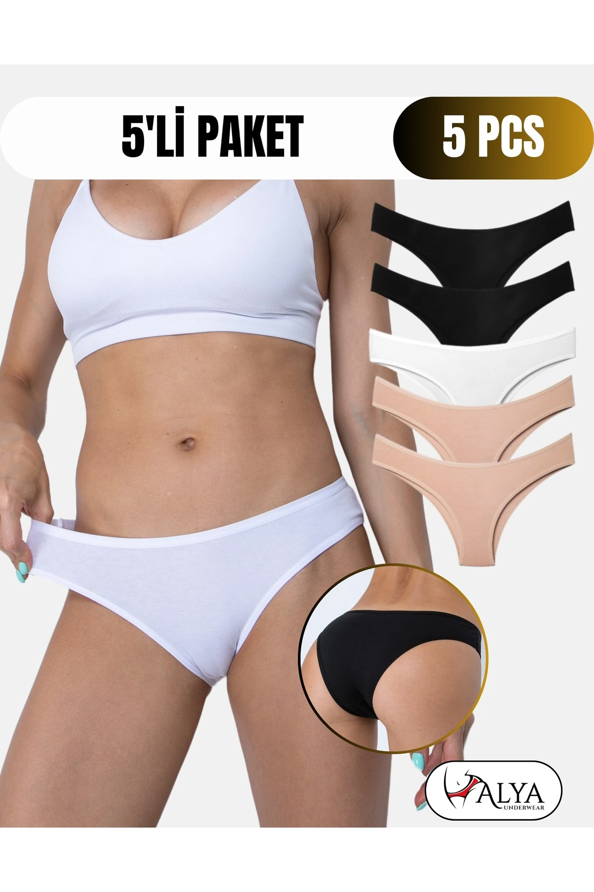 ALYA UNDERWEAR Kadın Brazilian Külot 5 Adet (TEN)