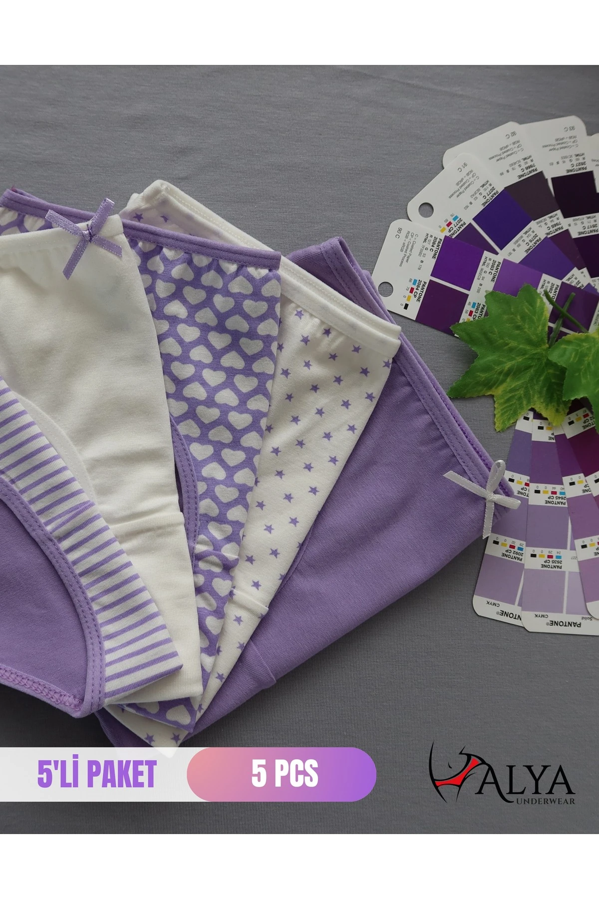 ALYA UNDERWEAR Kız Çocuk Kalpli Dokuma Lastik Pamuklu Kumaş Slip Külot 5'li Paket ( 5 Adet Beyaz)