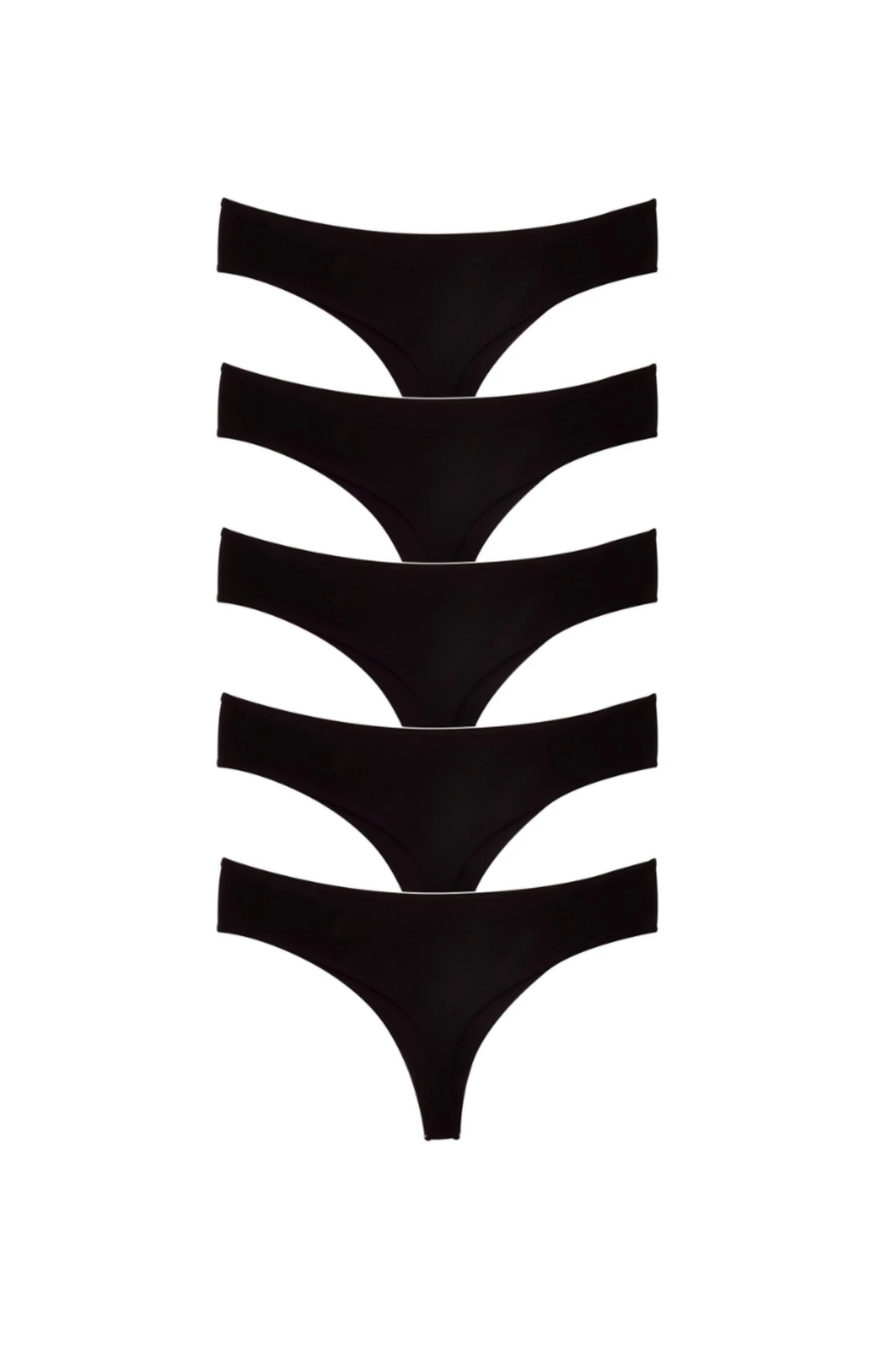 ALYA UNDERWEAR Kadın Bato Tanga Pamuklu Külot, Büyük Beden String, 5'li Paket- 2 Siyah, 1 Beyaz, 2 Ten