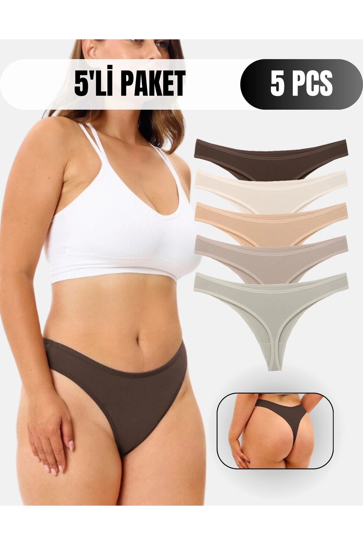 ALYA UNDERWEAR Kadın Külot Pamuklu String - 5 Adet Siyah Tanga (S, M, L, XL)