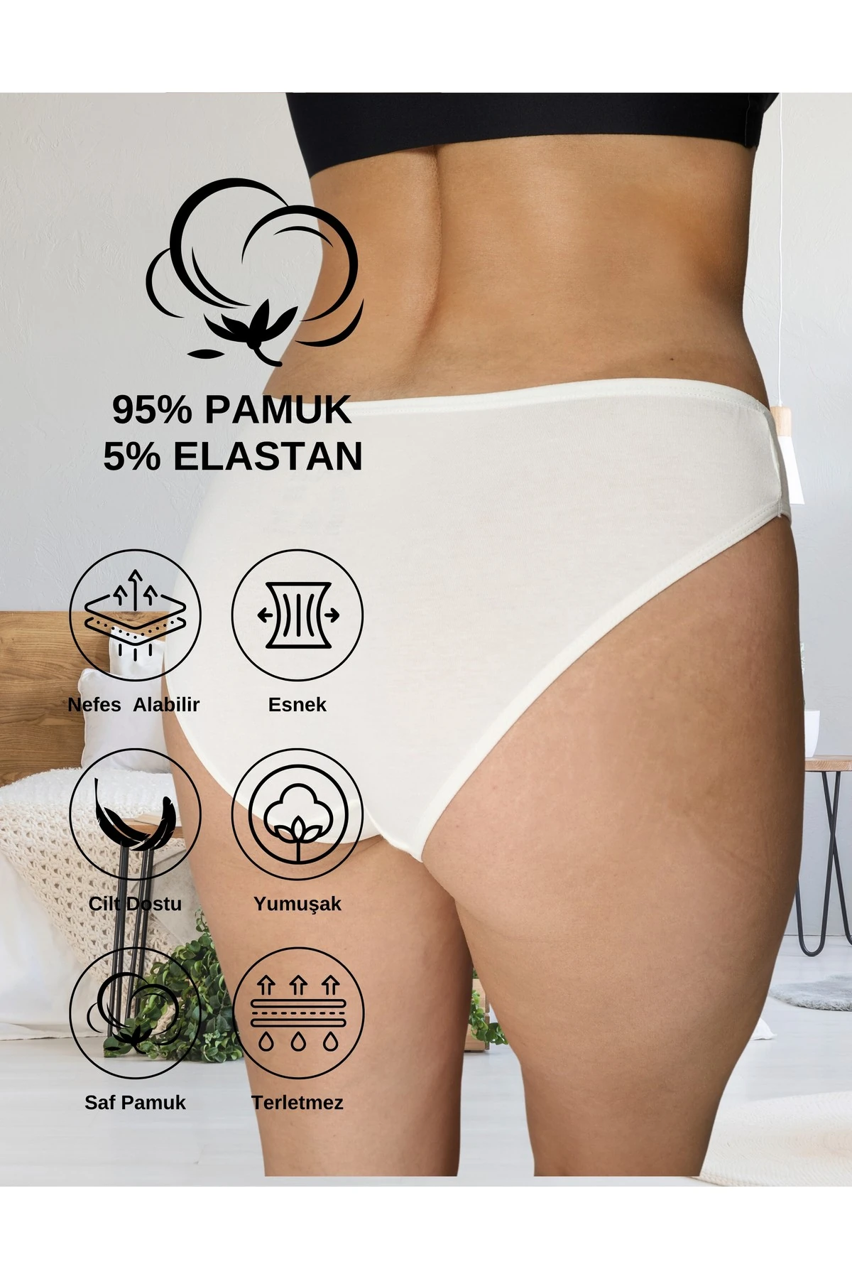 ALYA UNDERWEAR Kadın Bikini Kesim Pamuklu Empirme Baskılı Slip Külot - 3 Adet - (S, M, L, XL, 2XL)