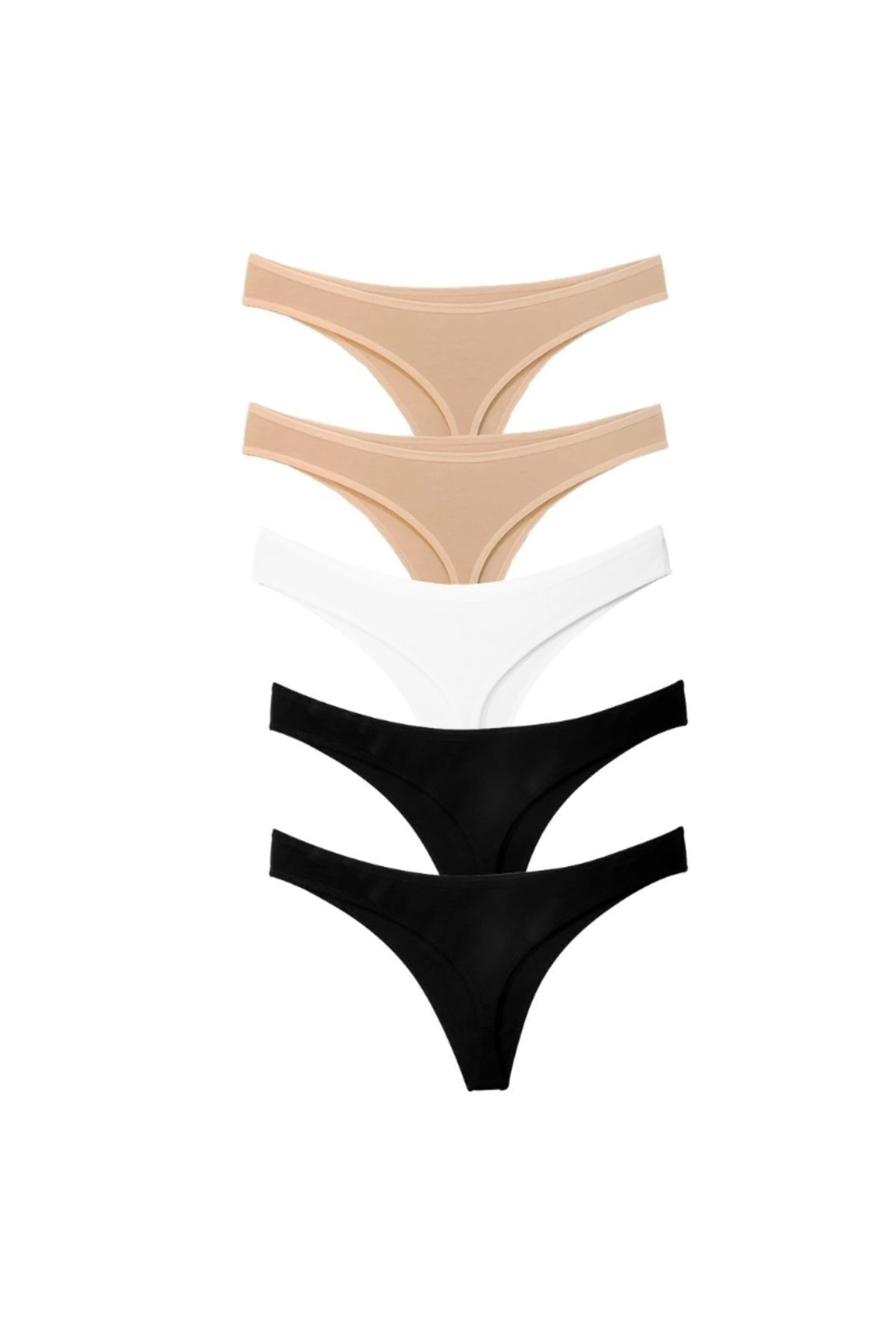 ALYA UNDERWEAR Kadın Pamuklu Tanga Külot - 2 Siyah, 1 Beyaz, 2 Ten (S, M, L, XL, 2XL) - 5 Adet
