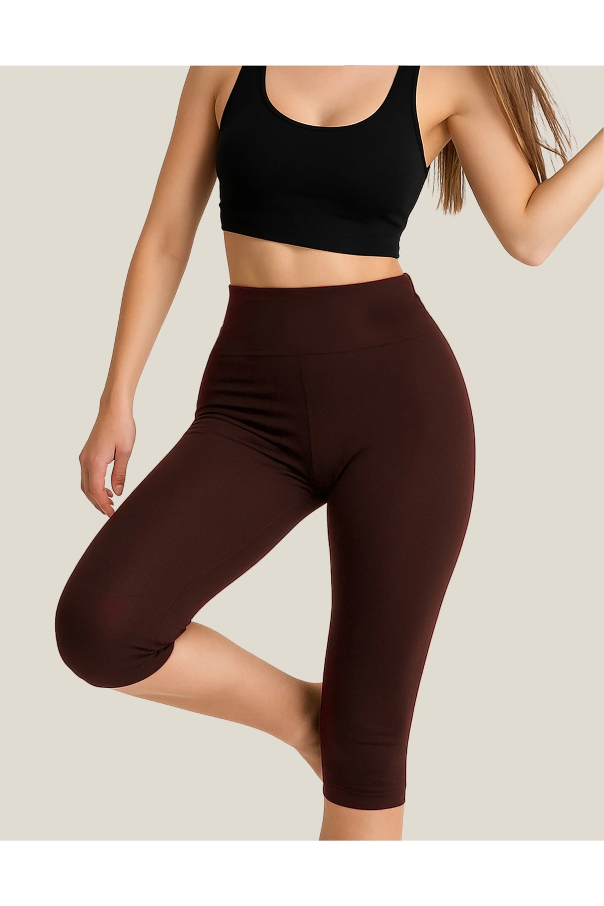 ALYA UNDERWEAR Diz Altı Kapri Tayt Yüksek Bel Likralı Parlak Dalgıç Kumaş, Antrasit (FÜME)