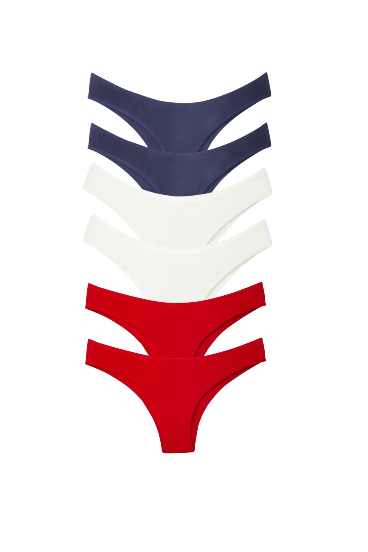 ALYA UNDERWEAR Kadın Renkli Brezilyan Kalıp Pamuklu Külotlar - Lacivert, Kırmızı, Ekru (S, M, L, XL, 2XL) - 6 Adet