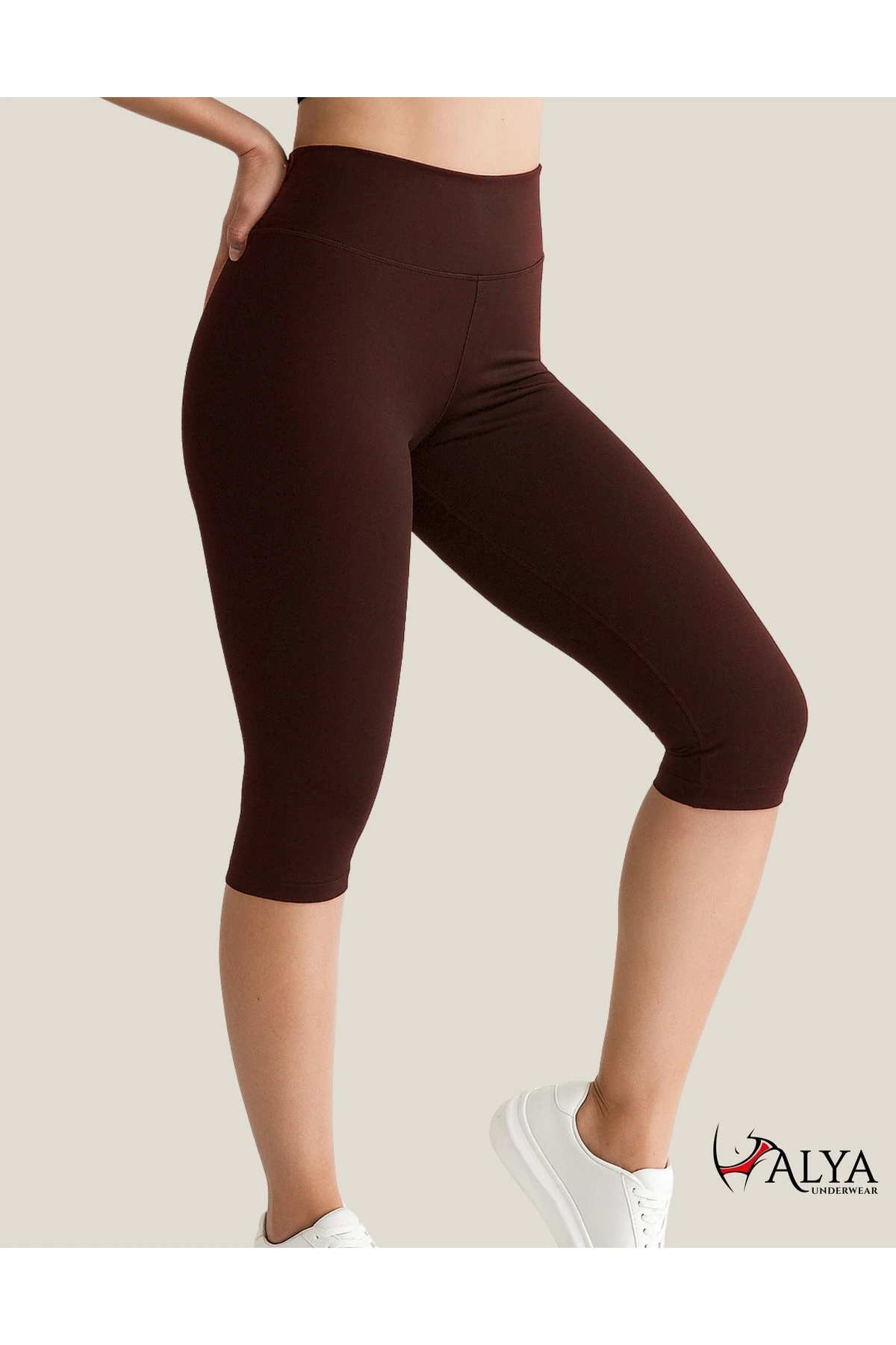 ALYA UNDERWEAR Diz Altı Kapri Tayt Yüksek Bel Likralı Parlak Dalgıç Kumaş, Antrasit (FÜME)