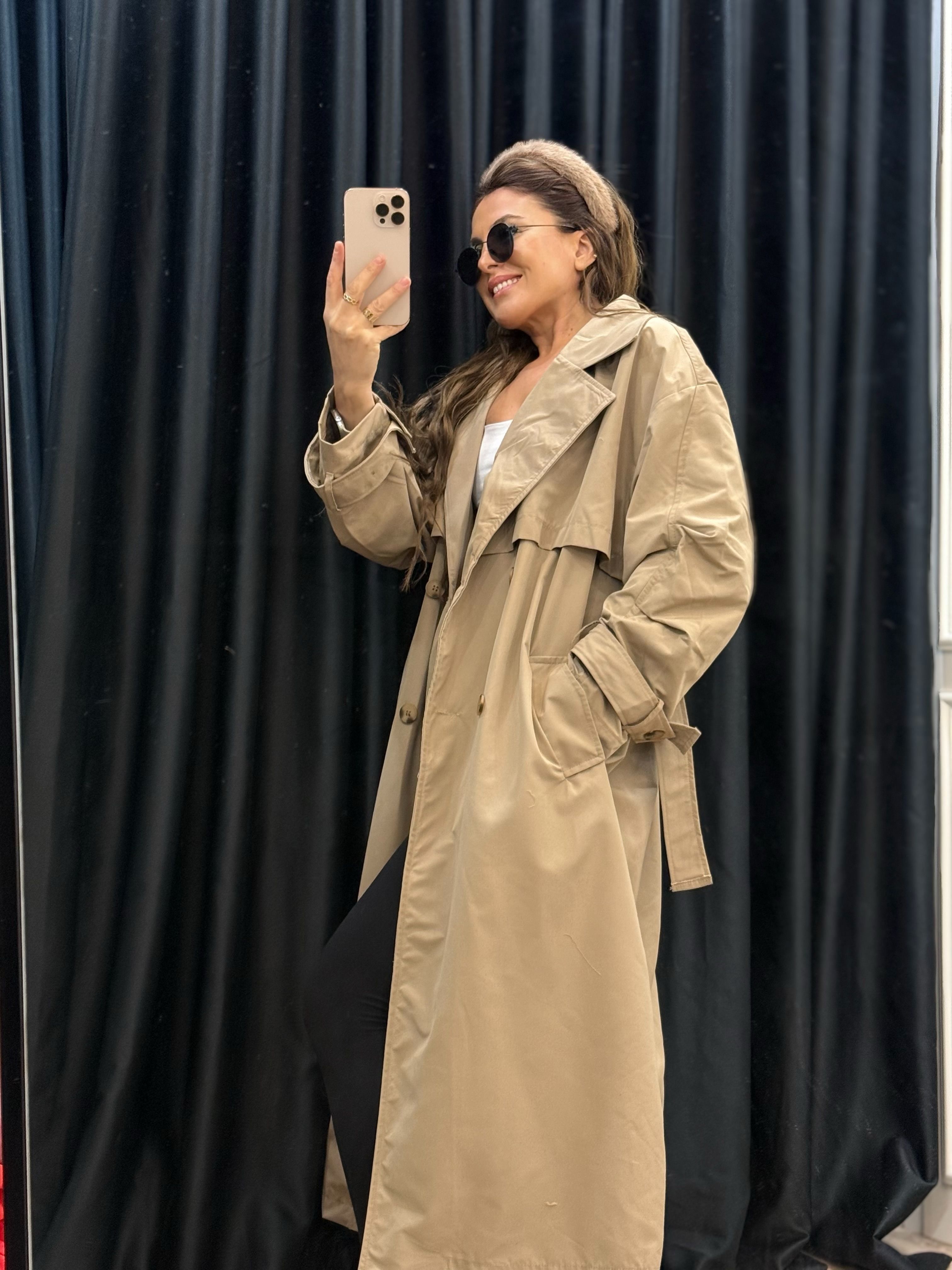 Oversize Kuşaklı Camel Trençkot