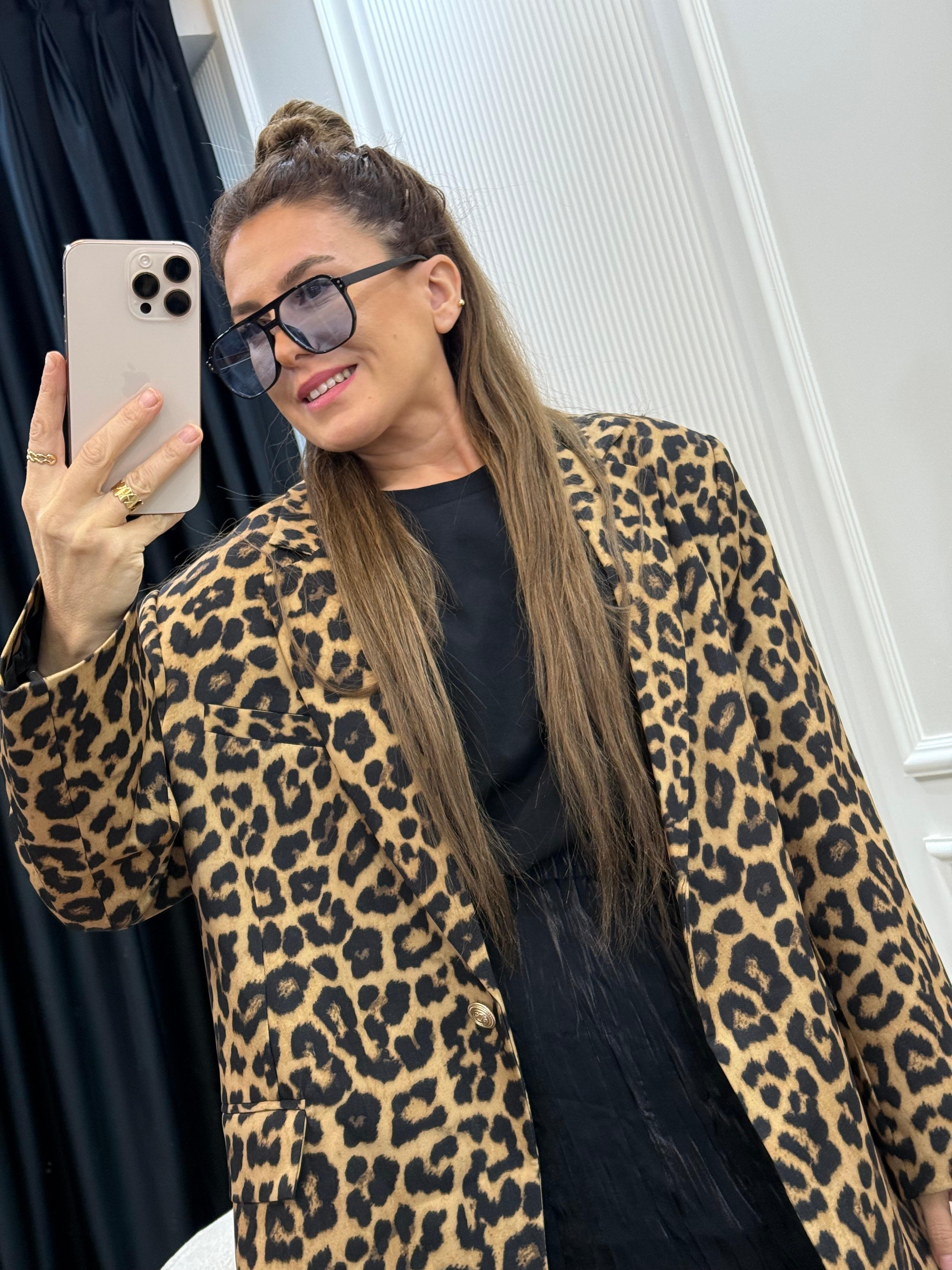  Leopar Detay Standart Beden Blazer Ceket