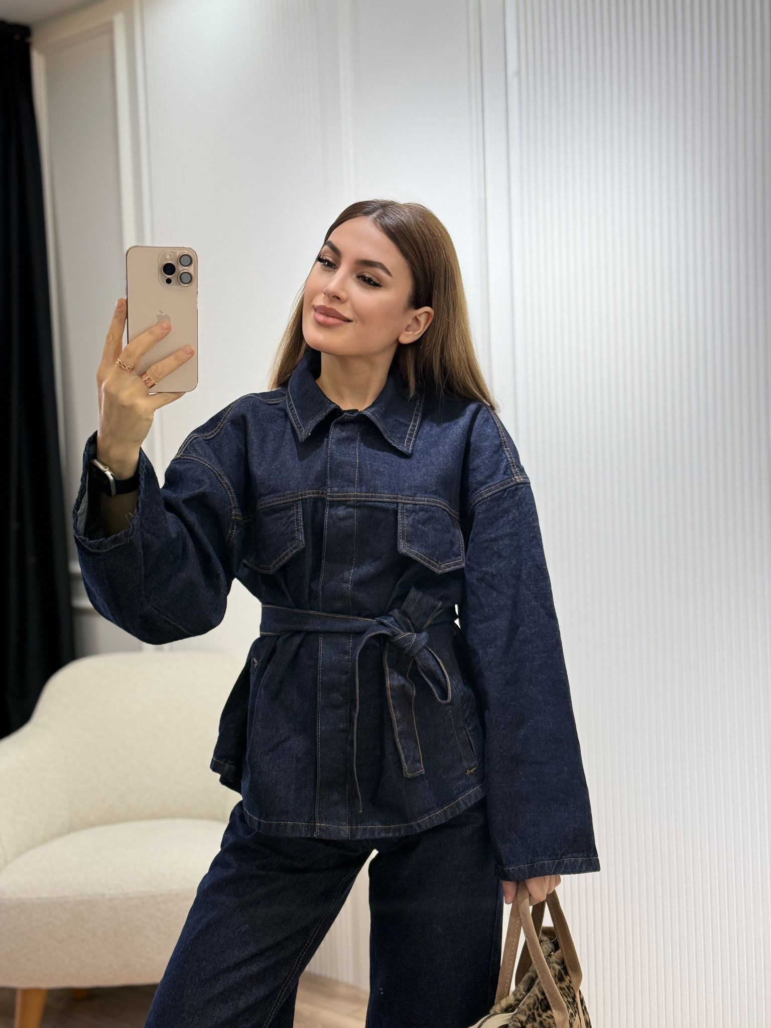 Patlı Yaka Denim Takım 