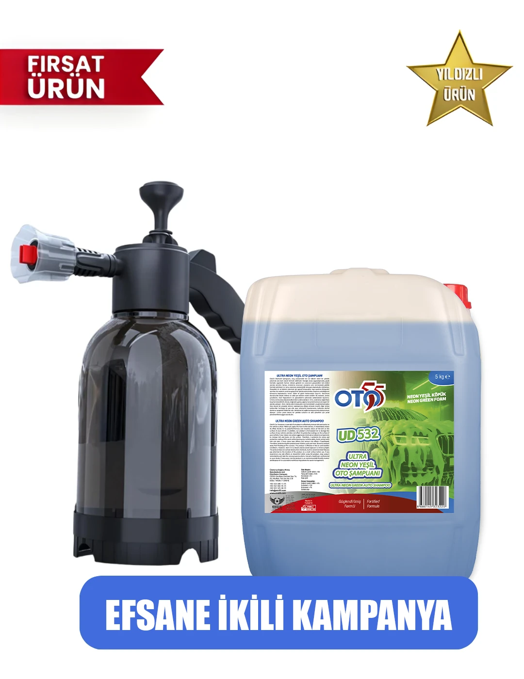 5 LT Ultra Neon Yeşili Extra Cilalı Şampuan - Köpük Yapıcı Basınçlı Pompa 2 Litre