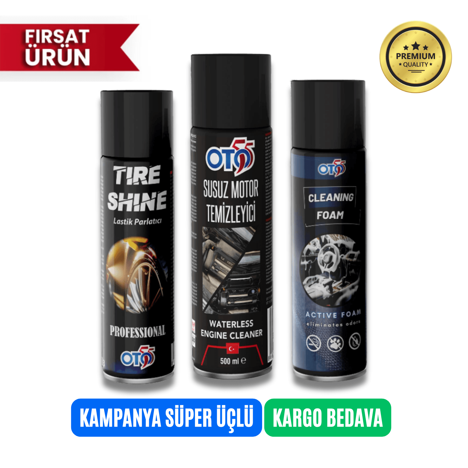 Muhteşem Üçlü - Susuz Motor Temizleme , Çok Amaçlı Temizleme Köpüğü , Lastik Parlatıcı