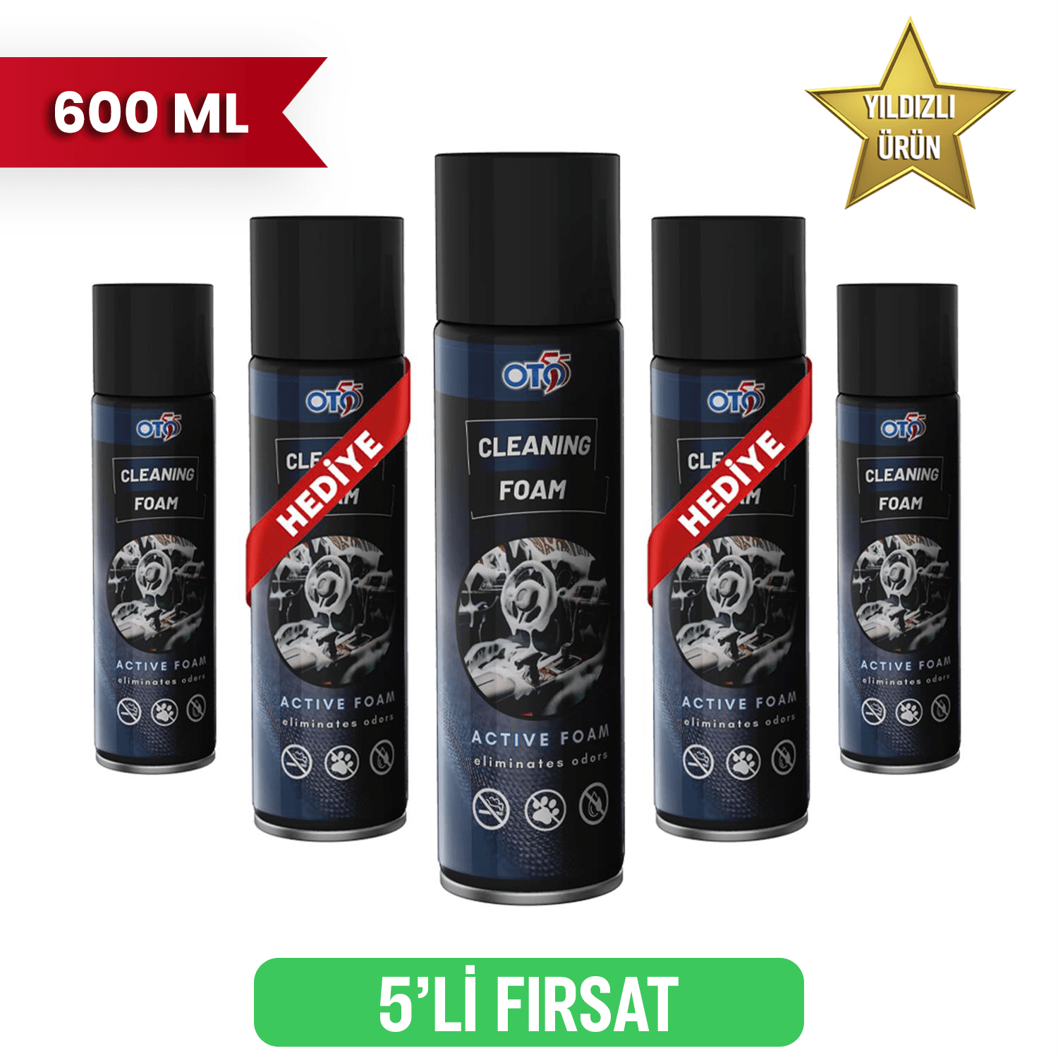 5'Lİ FIRSAT - 3 Alana 2 Bedava Çok Amaçlı Temizleme Köpüğü 600 ML