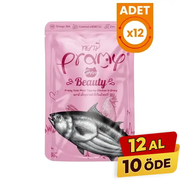 Pramy Indoor Sos İçinde Ton Balıklı ve Tavuklu Pouch Yetişkin Konserve Kedi Maması