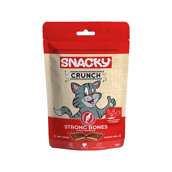 Snacky Crunch Strong Tavuklu ve Peynirli Kemik Sağlığı için Kedi Ödülü