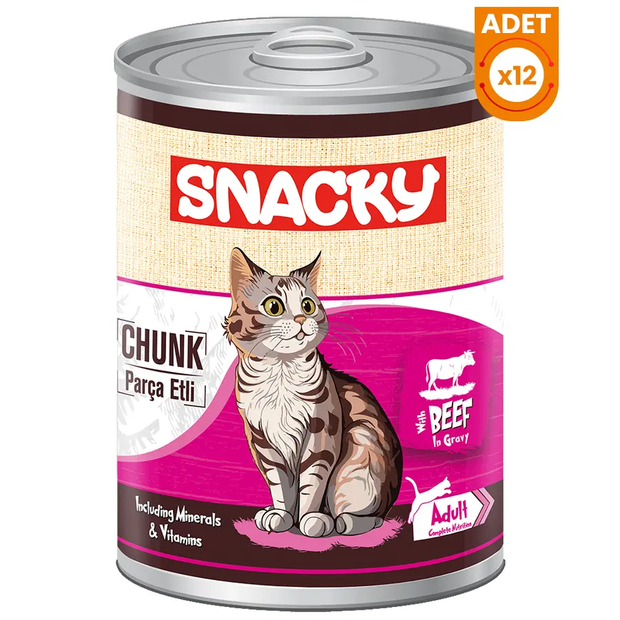 Snacky Sos İçinde Sığırlı Parça Etli Yetişkin Konserve Kedi Maması