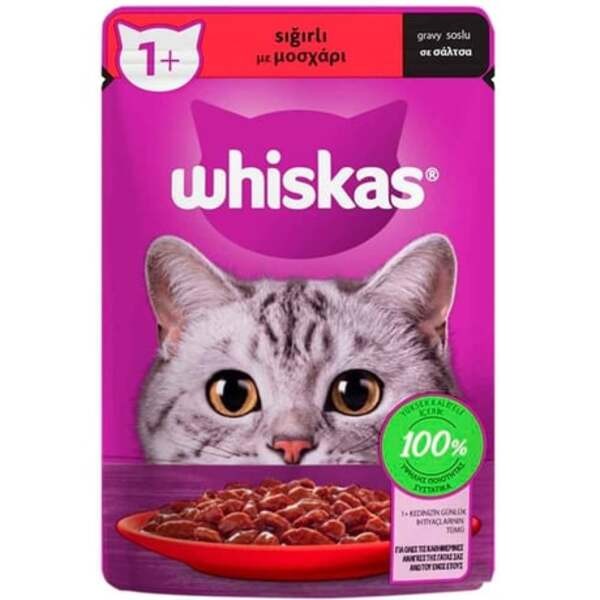 Whiskas Pouch Sos İçerisinde Sığır Etli Yetişkin Konserve Kedi Maması