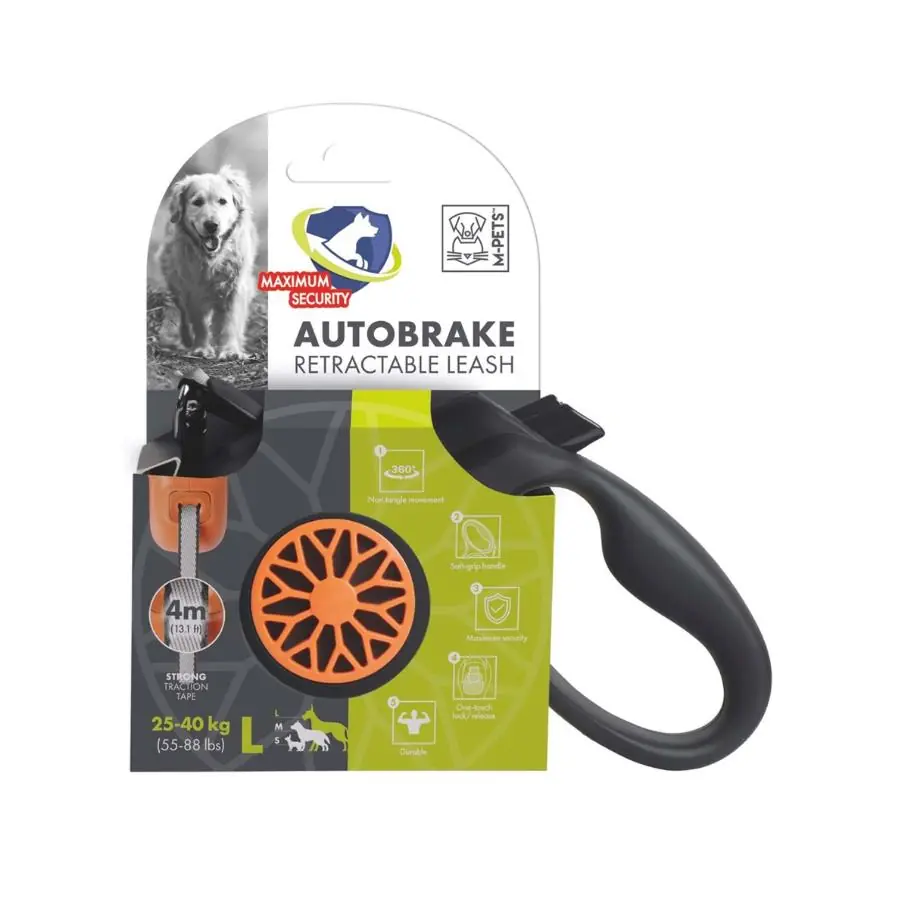 M-Pets Autobreake Turuncu Otomatik Şerit Köpek Gezdirme Tasması