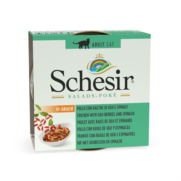 Schesir Salad Tavuk Goji Berry ve Ispanaklı Yetişkin Konserve Kedi Maması