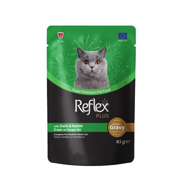 Reflex Plus Sos İçinde Ördekli ve Tavşanlı Pouch Yetişkin Konserve Kedi Maması