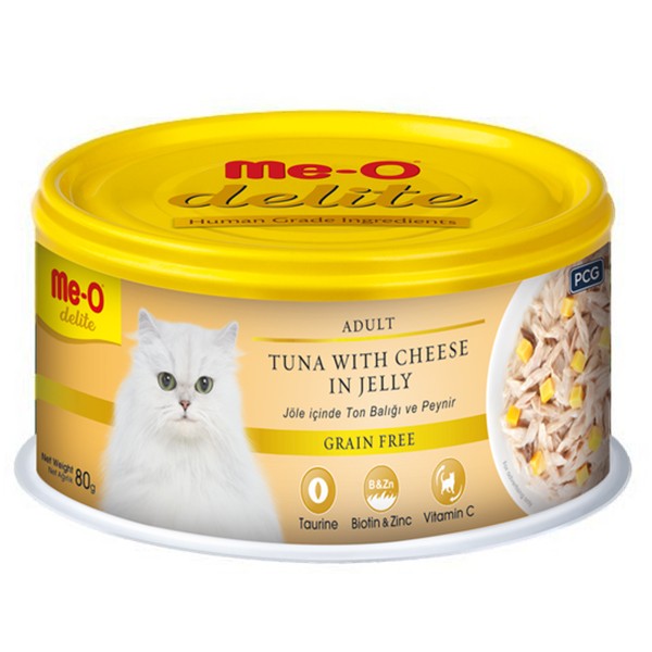 Meo Delite Tahılsız Jöleli Ton Balıklı ve Peynirli Yetişkin Konserve Kedi Maması
