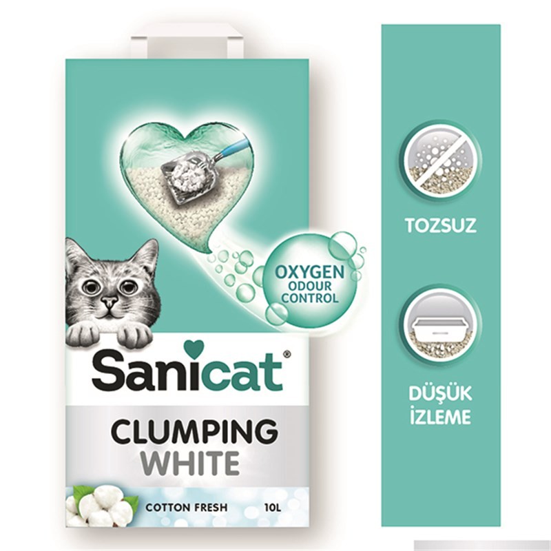 Sanicat Clumping White Cotton Oksijen Kontrol Topaklanan Kedi Kumu