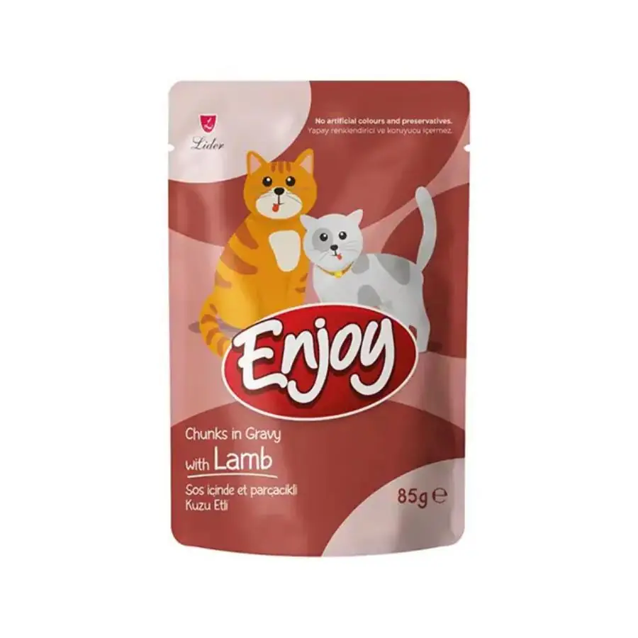 Enjoy Pouch Sos İçinde Et Parçacıklı Kuzu Etli Yetişkin Kedi Konservesi