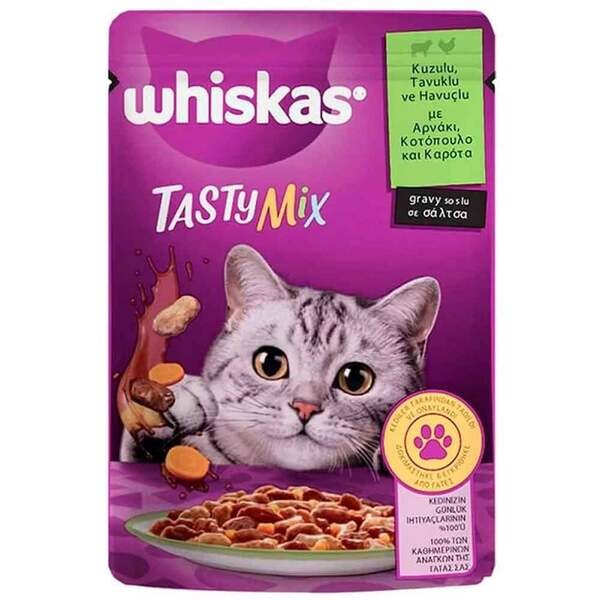 Whiskas Tasty Mix Sos İçerisinde Kuzu Etli Tavuklu ve Havuçlu Pouch Yetişkin Konserve Kedi Maması