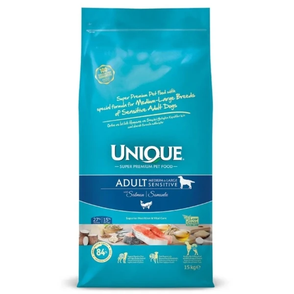Unique Sensitive Somonlu Orta ve Büyük Irk Düşük Tahıllı Yetişkin Köpek Maması - 15 Kg