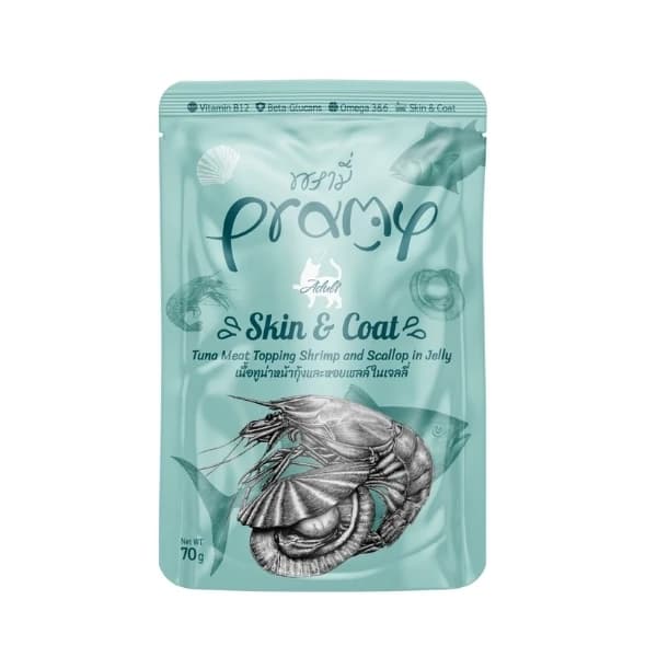 Pramy Jöle İçinde Karidesli Deniz Taraklı ve Ton Balıklı Pouch Yetişkin Konserve Kedi Maması