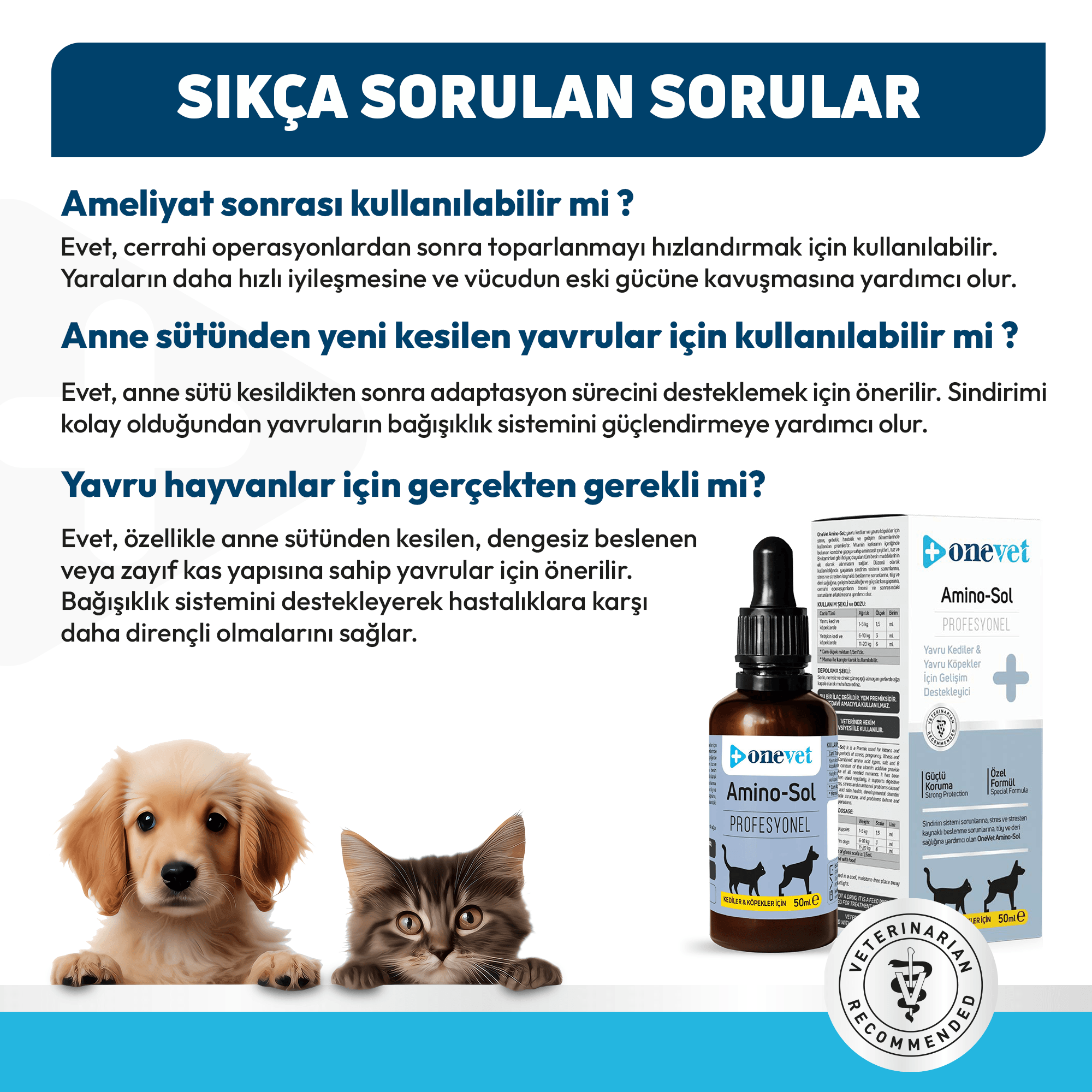 OneVet Amino-Sol Yavru Kedi ve Köpekler İçin Gelişim Destekleyici Damla
