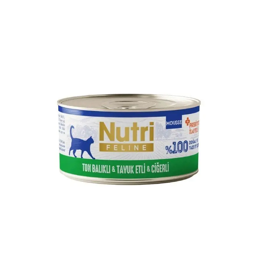 Nutri Feline Mousse Ton Balıklı Tavuk Etli ve Ciğerli Tahılsız Yetişkin Kedi Konservesi