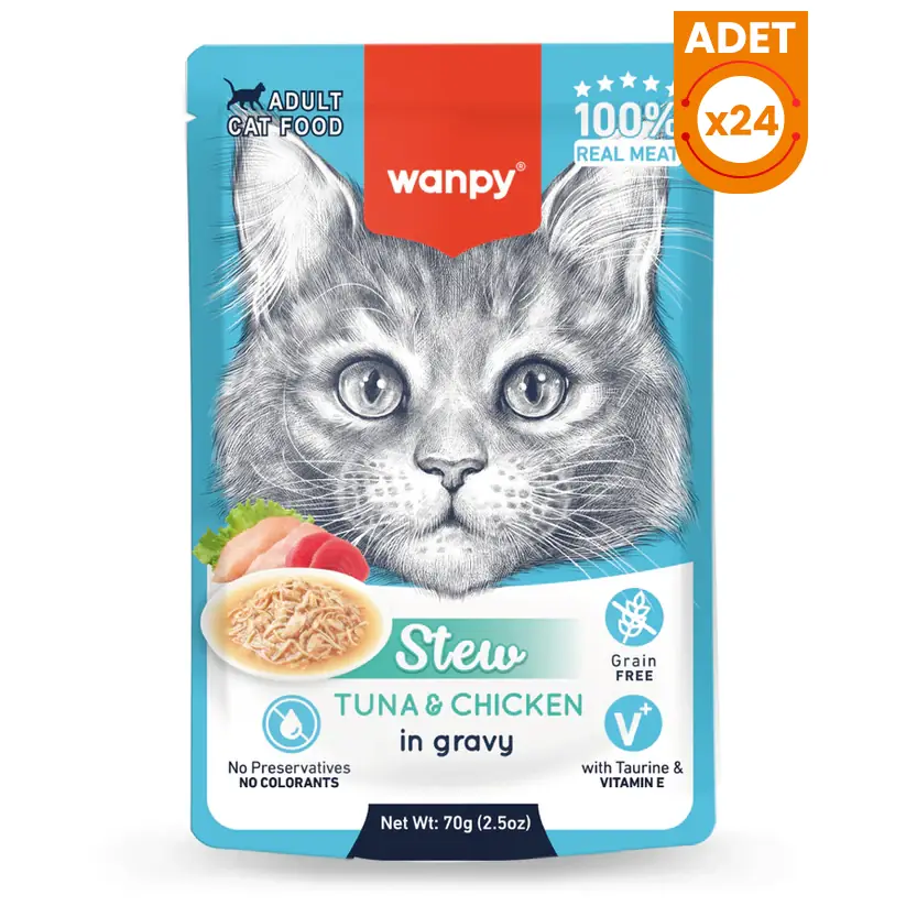 Wanpy Stew Sos İçinde Ton Balıklı ve Tavuklu Yetişkin Konserve Kedi Maması