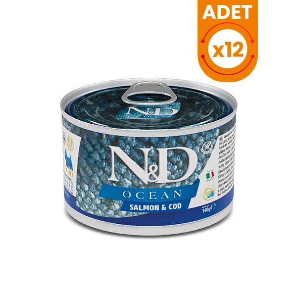 N&D Ocean Somonlu ve Morina Balıklı Mini Irk Konserve Yaş Köpek Maması - 12 Adet 140 Gr