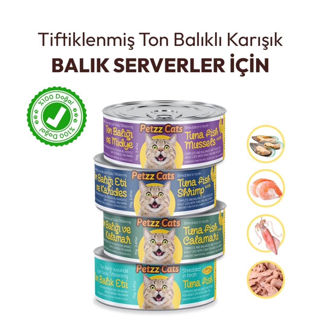PetzzCats Lezzetli Sos İçinde Taze Fileto Ton Balıklı Karışık Konserve Kedi Maması