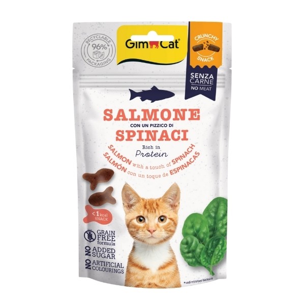 Gimcat Crunchy Snacks Somonlu ve Ispanaklı Tahılsız Kedi Ödül Maması