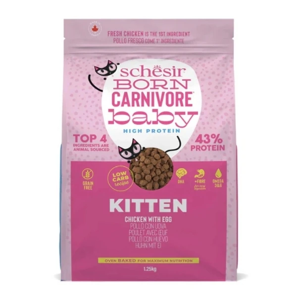 Schesir Born Carnivore Baby Tavuklu ve Yumurtalı Yavru Kedi Maması - 1.25 Kg