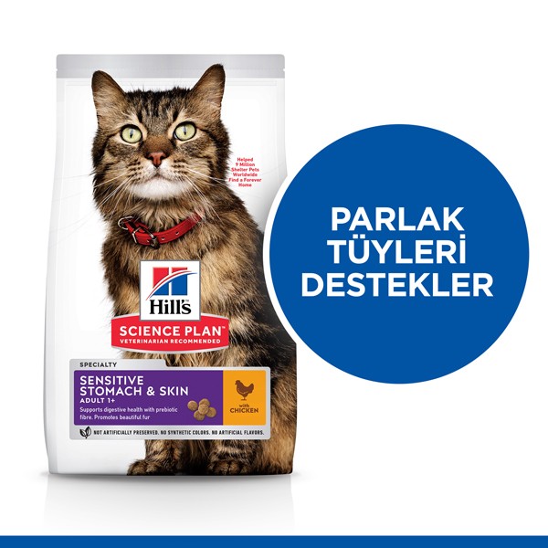 Hills Sensitive Skin Deri Tüy ve Sindirim Hassasiyeti için Yetişkin Kedi Maması
