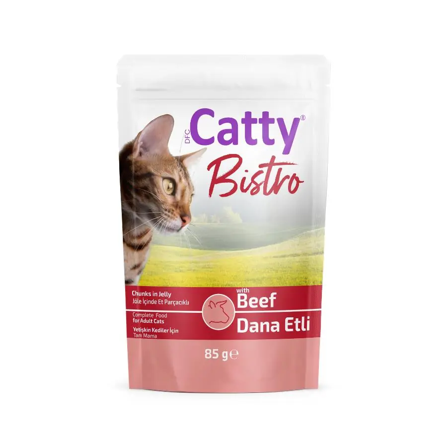 Catty Bistro Jöle İçinde Et Parçacıklı Dana Etli Yetişkin Kedi Konservesi