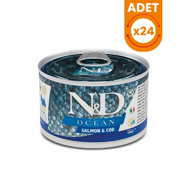 N&D Ocean Somonlu ve Morina Balıklı Mini Irk Konserve Yaş Köpek Maması - 24 Adet 140 Gr